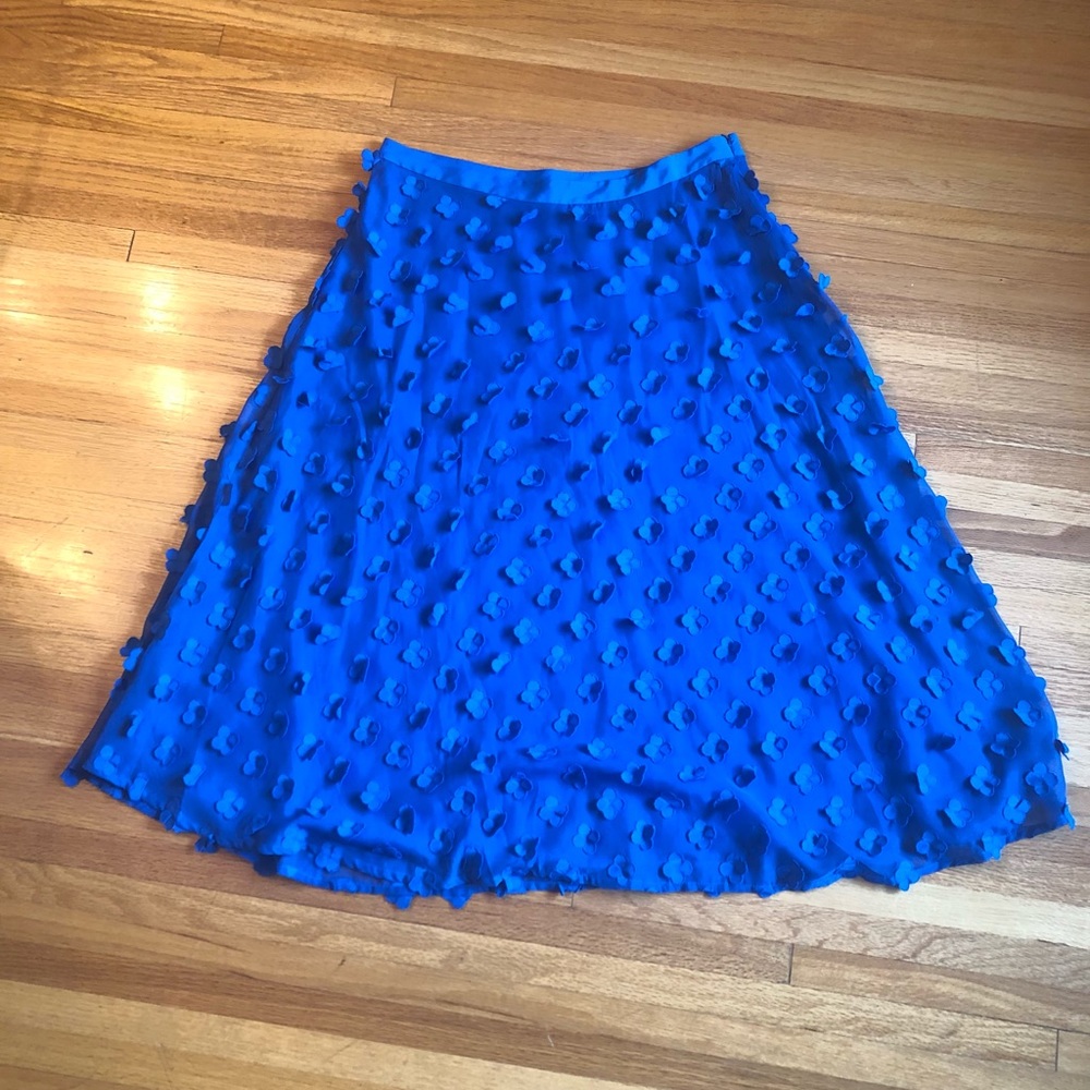 Anthropologie Royal Blue Midi Skirt with Pom-Pom Texture